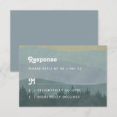 Boho Blue Mountains & Tree Retro Wedding RSVP Card Kaartje (Voorkant / Achterkant)