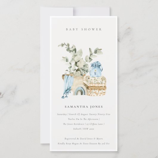 Boho Blue Nursery Foliage Boy Baby shower Invite Bedankkaart (Voorkant)