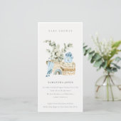 Boho Blue Nursery Foliage Boy Baby shower Invite Bedankkaart (Staand voorkant)