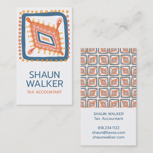 Boho Blue Oranje Tegel Pattern Visitekaartje (Voorkant / Achterkant)