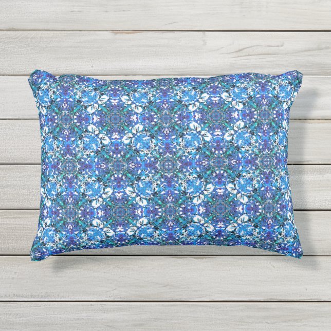 Boho Blue, Paars en White Circle Pattern Buitenkussen (Voorkant)