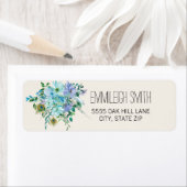 Boho Blue Paars Floral Feathers Cream Etiket (Insitu)