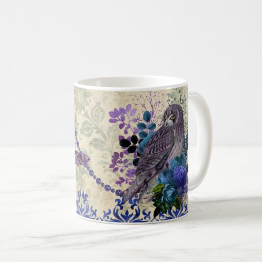 Boho Blue Paarse Owl Moon Koffiemok (Voorkant rechts)