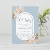 Boho Blue Pampas Grass Baby shower Boy Invitation (Debout devant)