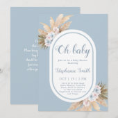 Boho Blue Pampas Grass Baby shower Boy Invitation (Devant / Derrière)