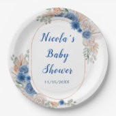 Boho Blue Pampas Grass Baby shower Papieren Bordje (Voorkant)
