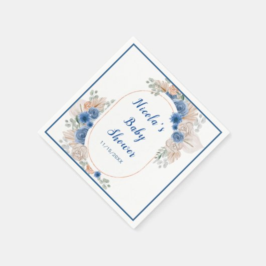 Boho Blue Pampas Grass Baby shower Servet (Hoek)