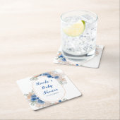 Boho Blue Pampas Grass Baby Shower Vierkante Kartonnen Onderzetter (Insitu)