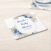 Boho Blue Pampas Grass Baby Shower Vierkante Kartonnen Onderzetter (Schuin)