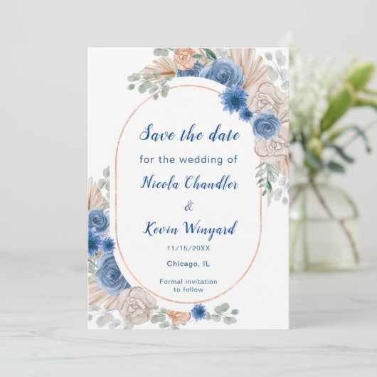 Boho Blue Pampas Grass Bewaar de datum Save The Date (Staand voorkant)