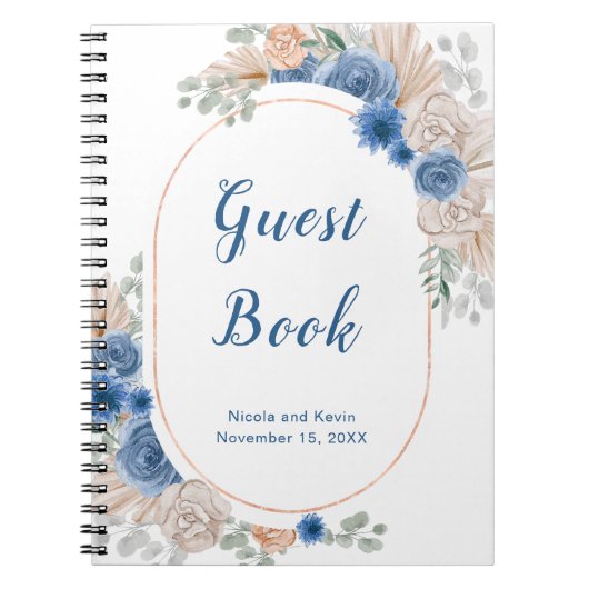 Boho Blue Pampas Grass gastenboek Notitieboek (Voorkant)