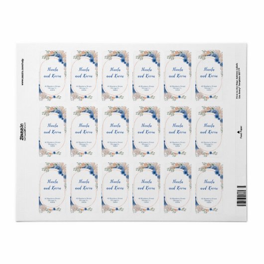 Boho Blue Pampas Grass Registry Etiket (Full Sheet)