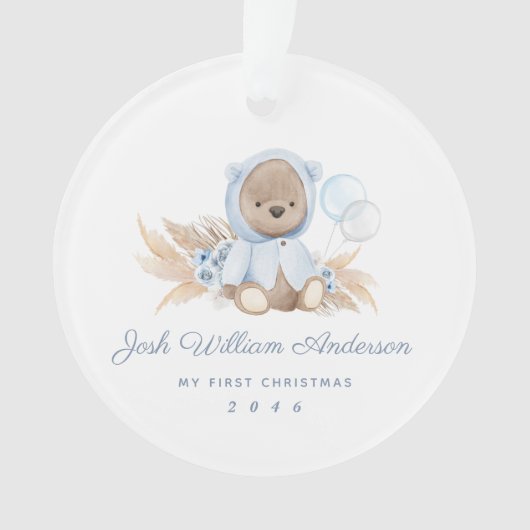 Boho Blue Pampas Grass Teddy Bear Acrylic Ornament (voorkant)