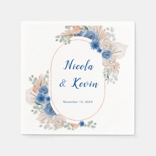 Boho Blue Pampas Grass Wedding Servet (Voorkant)