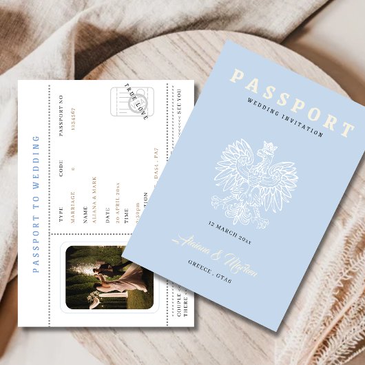 Boho Blue Passport Destination Mariage Invitation