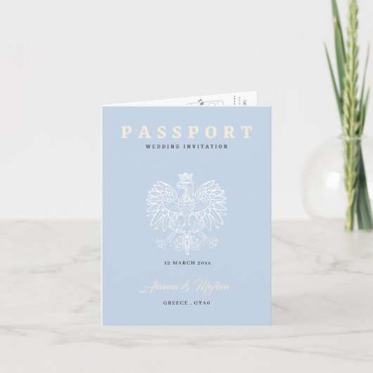 Boho Blue Passport Destination Mariage Invitation (Devant)