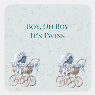 Boho Blue Prams Twin Boys Baby shower Vierkante Sticker