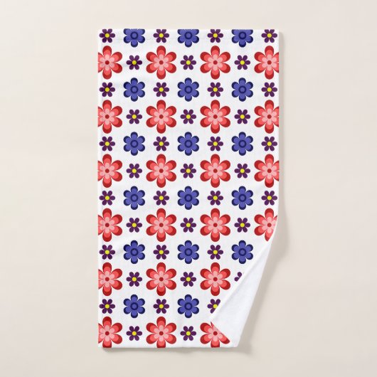 Boho Blue Purple Red Flowers Hand Towel (Serviette à main)