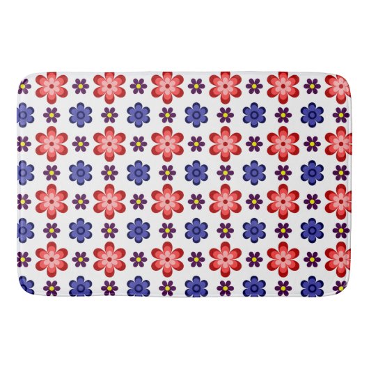 Boho Blue Purple Red Flowers Large Bath Mat (Voorkant)