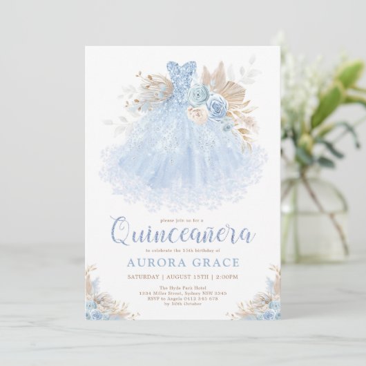 Boho Blue Quinceañera Princess Dress Birthday Kaart (Staand voorkant)