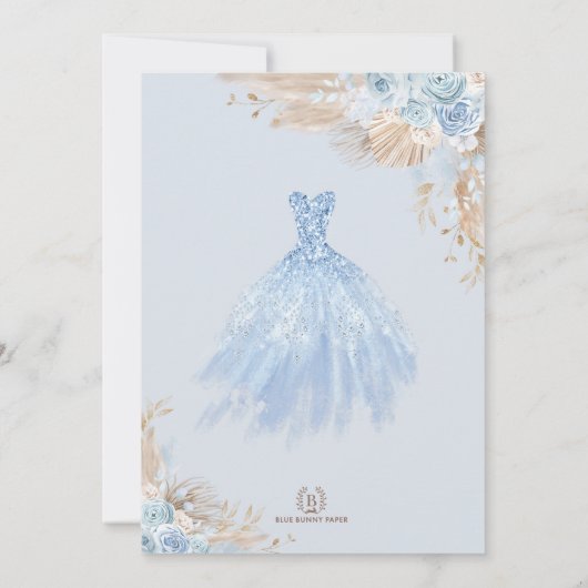 Boho Blue Quinceañera Princess Dress Birthday Kaart (Achterkant)