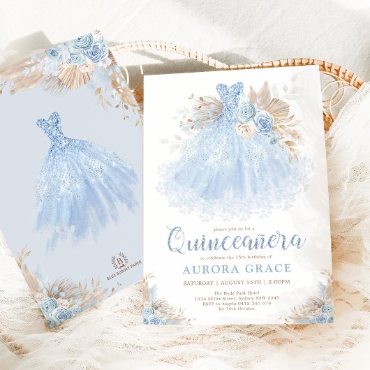Boho Blue Quinceañera Princess Dress Birthday Kaart