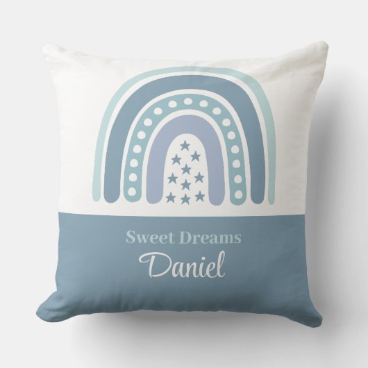 Boho Blue Rainbow Aangepaste naam Sierkussen (Voorkant)