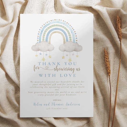 Boho Blue Rainbow-Baby shower Bedankkaart