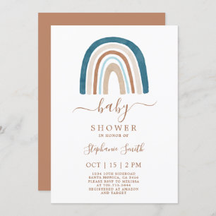Boho Blue Rainbow Baby shower Invitation garçon