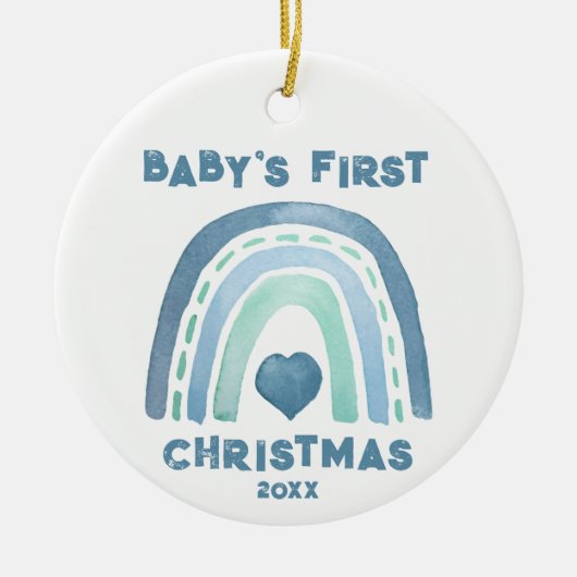 Boho Blue Rainbow Kerstversiering Keramisch Ornament (Voorkant)