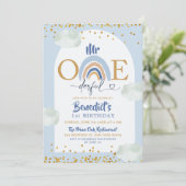 Boho Blue Rainbow Mr Onederful Boy's Birthday Kaart (Staand voorkant)