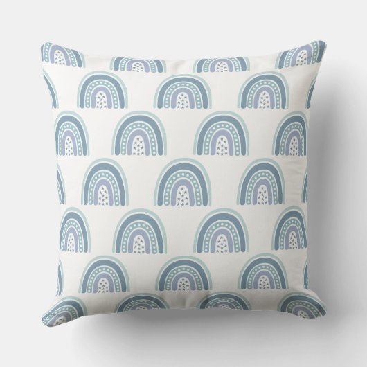 Boho Blue Rainbow Nom personnalisé Coussin (Verso)