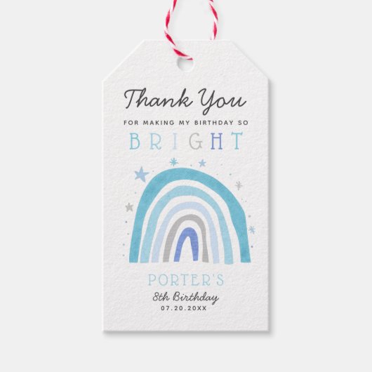 Boho Blue Rainbow verjaardagsfeestje zo HELDER Cadeaulabel (Voorkant)