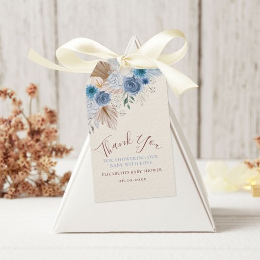 Boho Blue Roos teddybeer met ballon Cadeaulabel