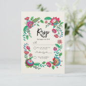 Boho Blue Stripe Folk Flowers | Rsvp Reply Wedding (Staand voorkant)