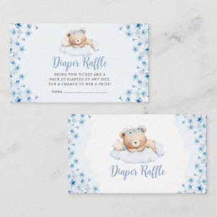 Boho Blue Teddy Bear Baby shower Luier Raffle Informatiekaartje