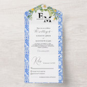 Boho Blue tegel en Lemon Arch bruiloft All In One Uitnodiging (Binnen)
