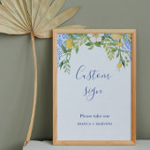 Boho Blue tegel en Lemon bruiloft boog tafel teken Foto Afdruk