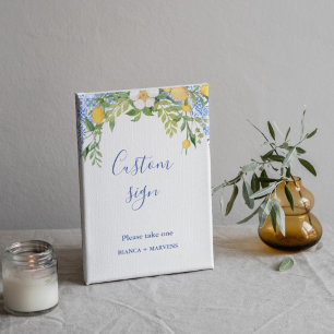 Boho Blue tegel en Lemon bruiloft boog tafel teken Reclamebord Met Voetstuk
