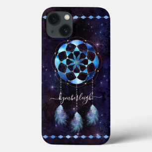 Boho Blue Tribal Celestial Mandala Drocatcher iPhone 13 Hoesje