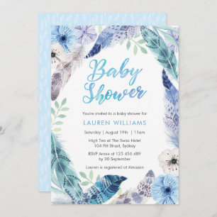 Boho blue vether Baby shower-uitnodiging Kaart