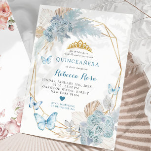 Boho Blue Vlinder Geometrische Quinceañera Kaart