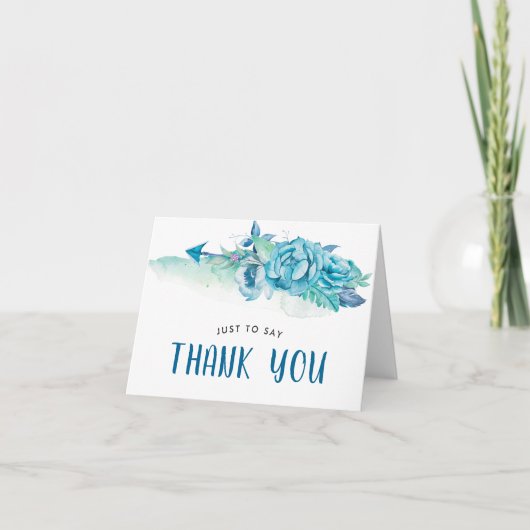 Boho Blue Watercolor Carte de remerciements floral (Devant)