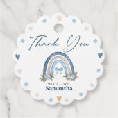 Boho Blue Waterverf Baby shower Bedankjes Labels (Voorkant)