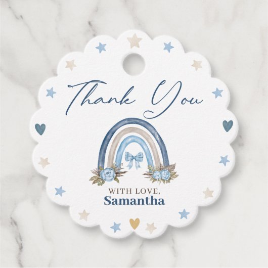 Boho Blue Waterverf Baby shower Bedankjes Labels (Voorkant)