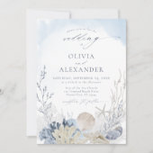 Boho Blue Waterverf Beach Wedding Kaart (Voorkant)