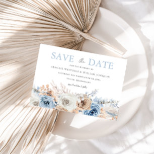 Boho Blue: Waterverf Blue Bohemian Floral Wedding Save The Date