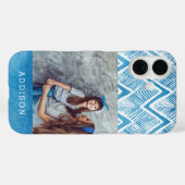 Boho Blue Waterverf Chevron | Monogrammfoonfoto Case-Mate iPhone Case (Achterkant (horizontaal))