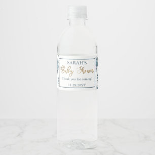Boho Blue Waterverf Floral Baby shower Hartelijk d Waterfles Etiket