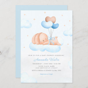 Boho Blue Waterverf Leuke Balloon Boy Baby shower Kaart